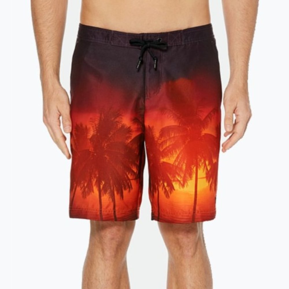 Perry Ellis Swim Shorts XL Men's Red Tree Printed 7.5" Inseam Trunks Boardshorts